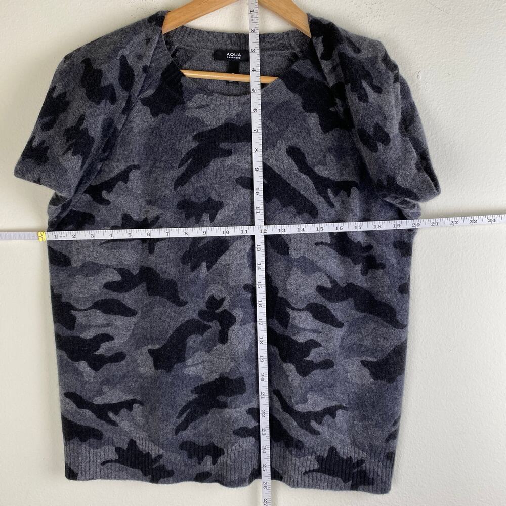 Aqua 100% Cashmere Camo Crewneck Sweater Gray Black Medium - Picture 16 of 16